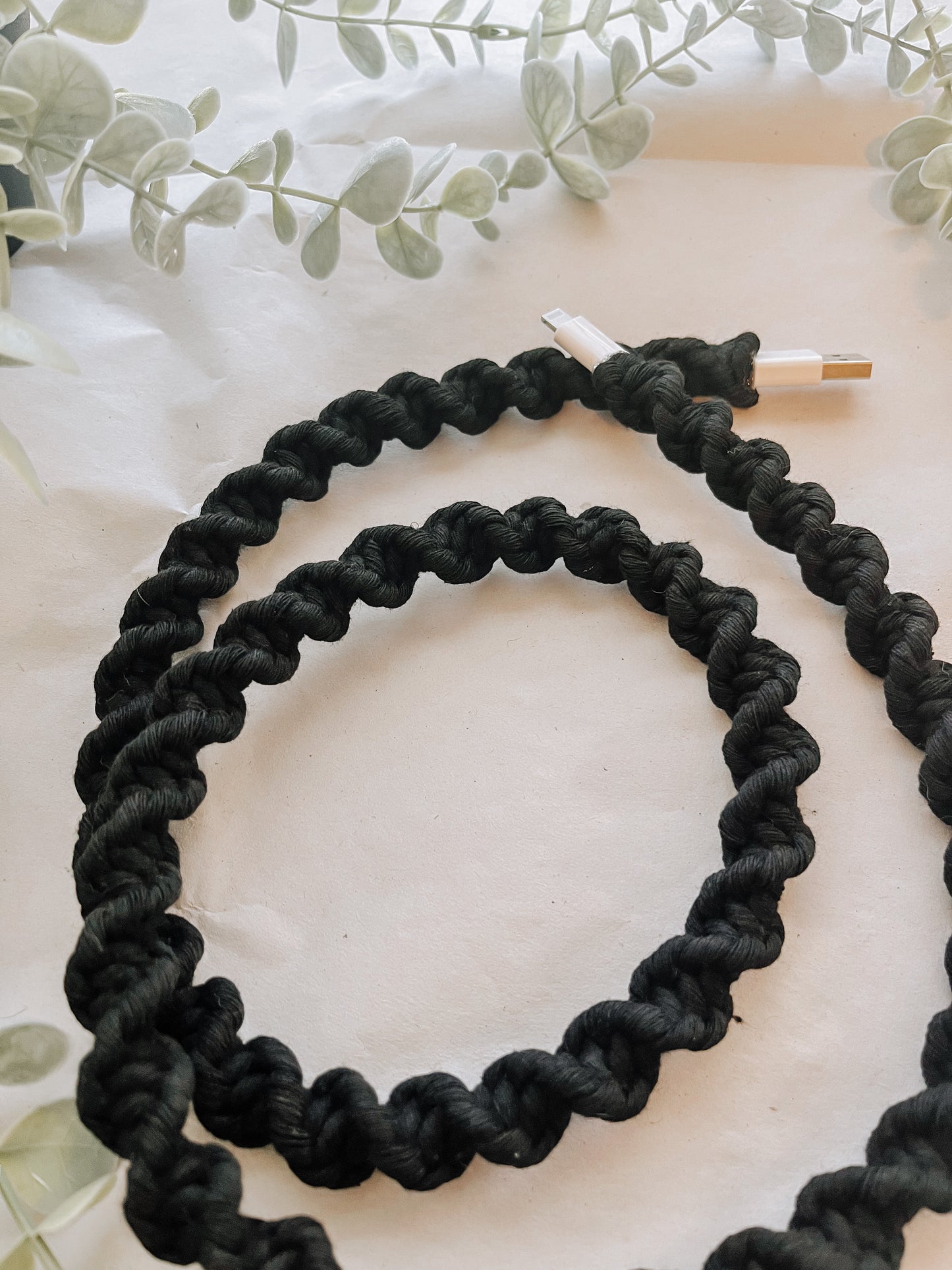 Black Macrame Charger Cord