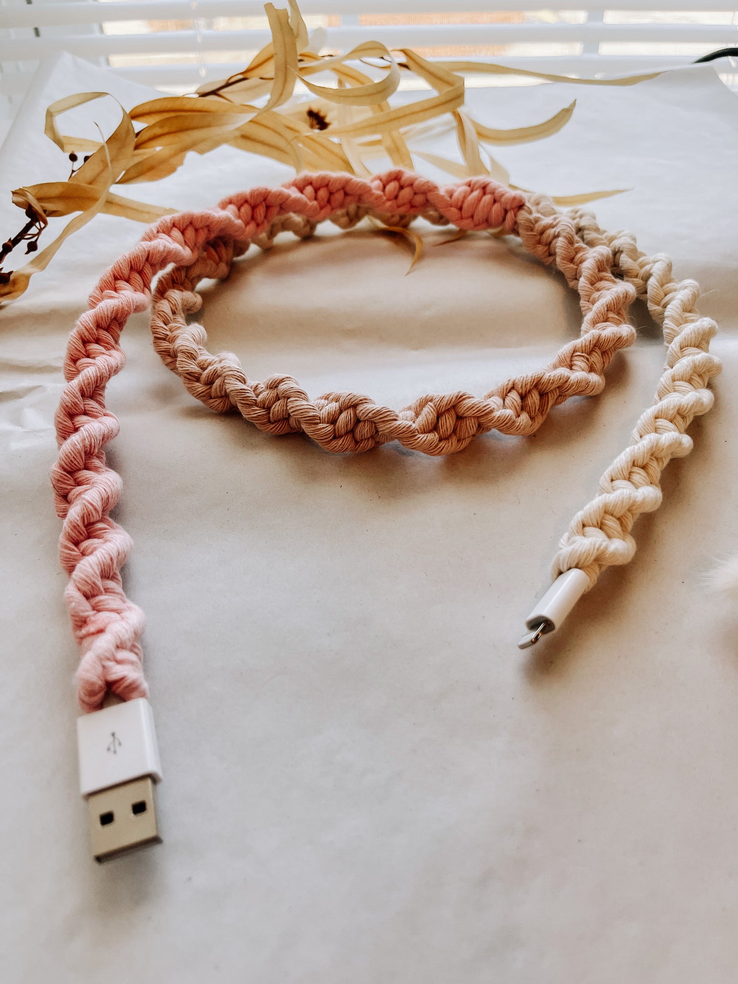 Pretty in Pink OMBRÉ Macrame Charger Cord