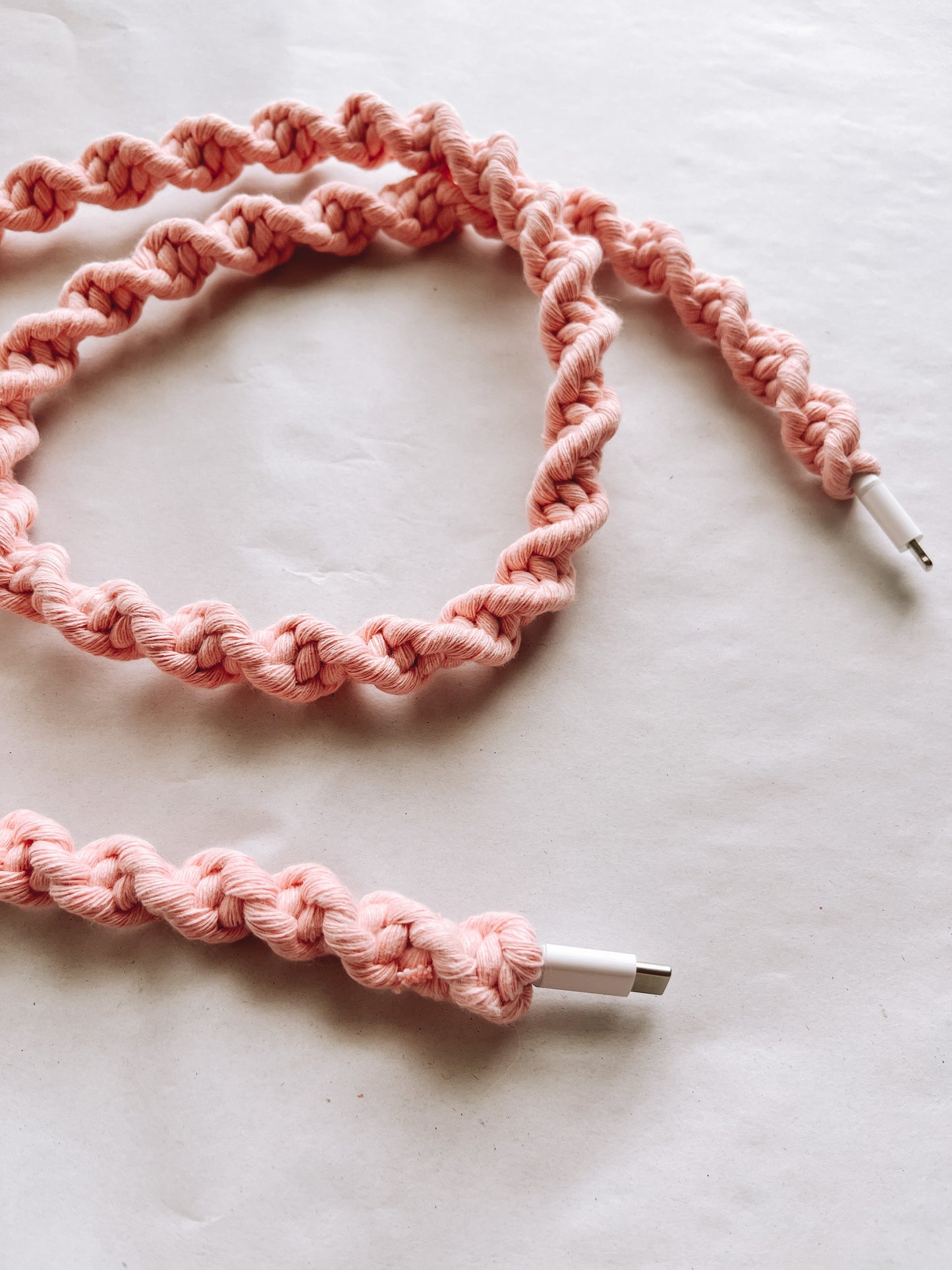 Pink Taffy Macrame Charger Cord