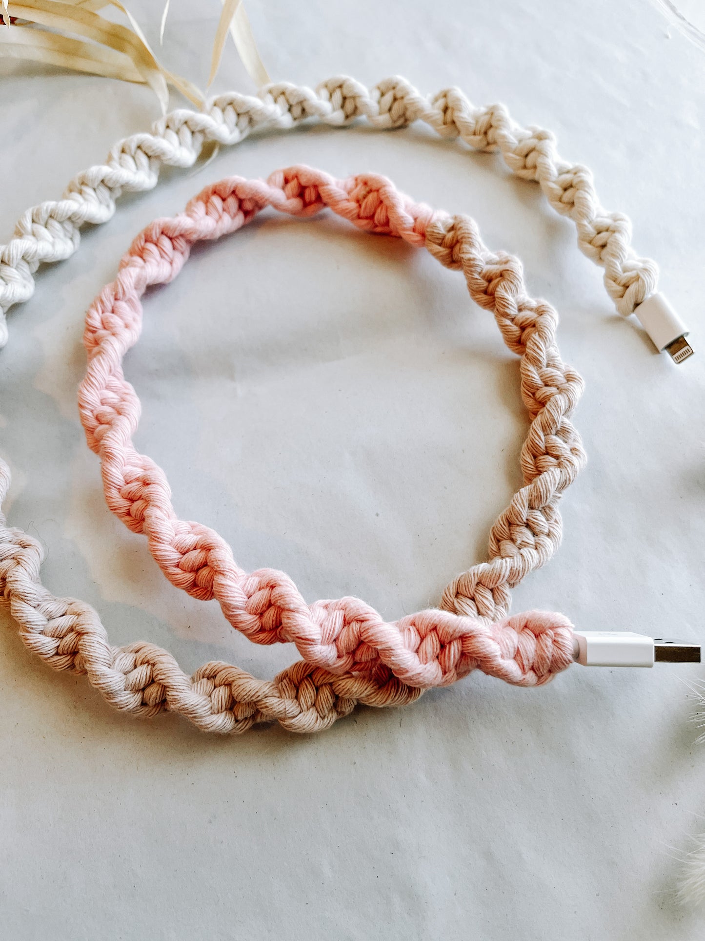 Pretty in Pink OMBRÉ Macrame Charger Cord