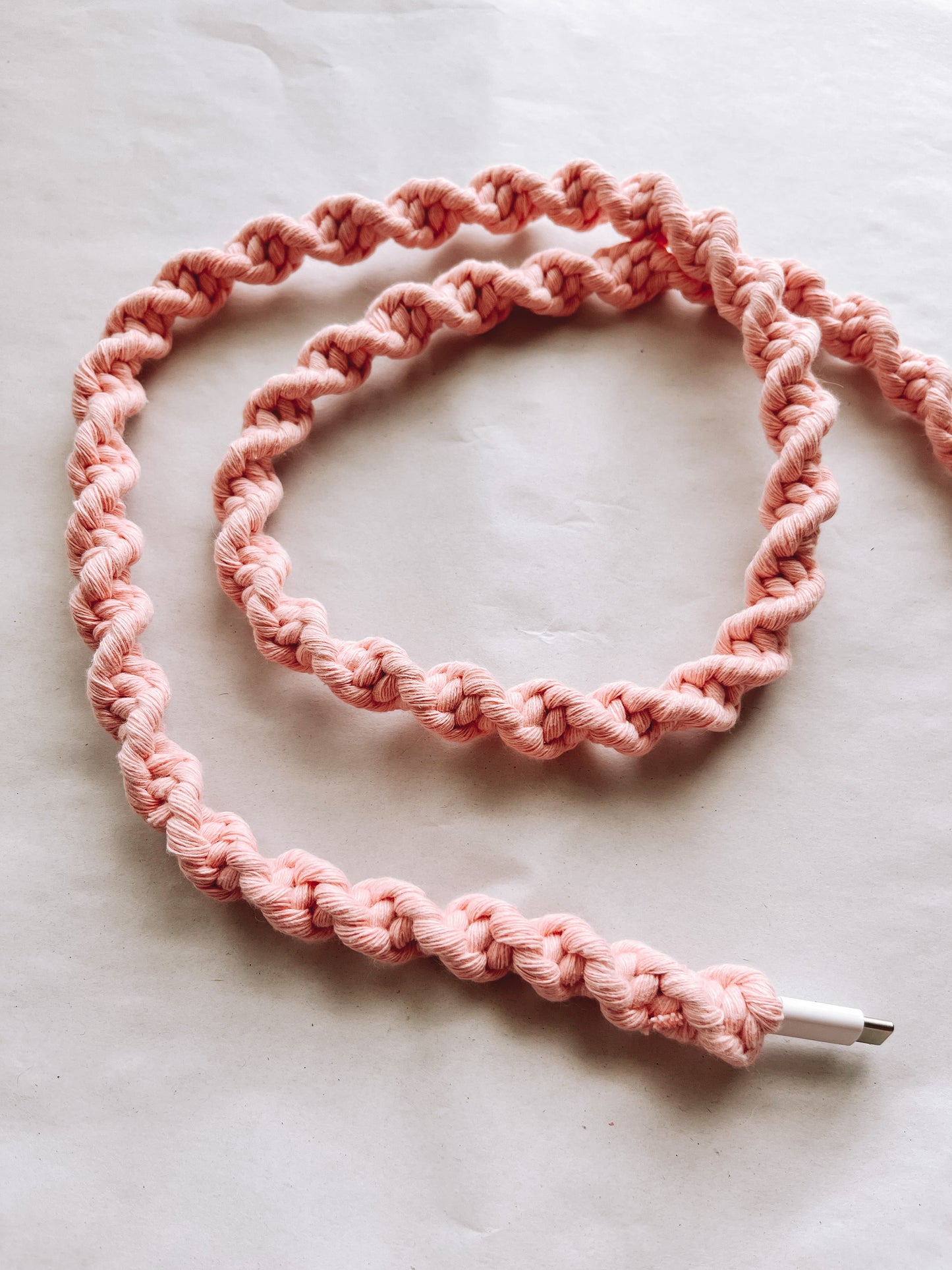 Pink Taffy Macrame Charger Cord